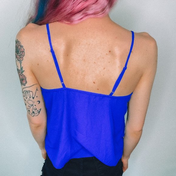 American Eagle Outfitters Royal Blue Ruffle Blouse - Picture 3 of 6